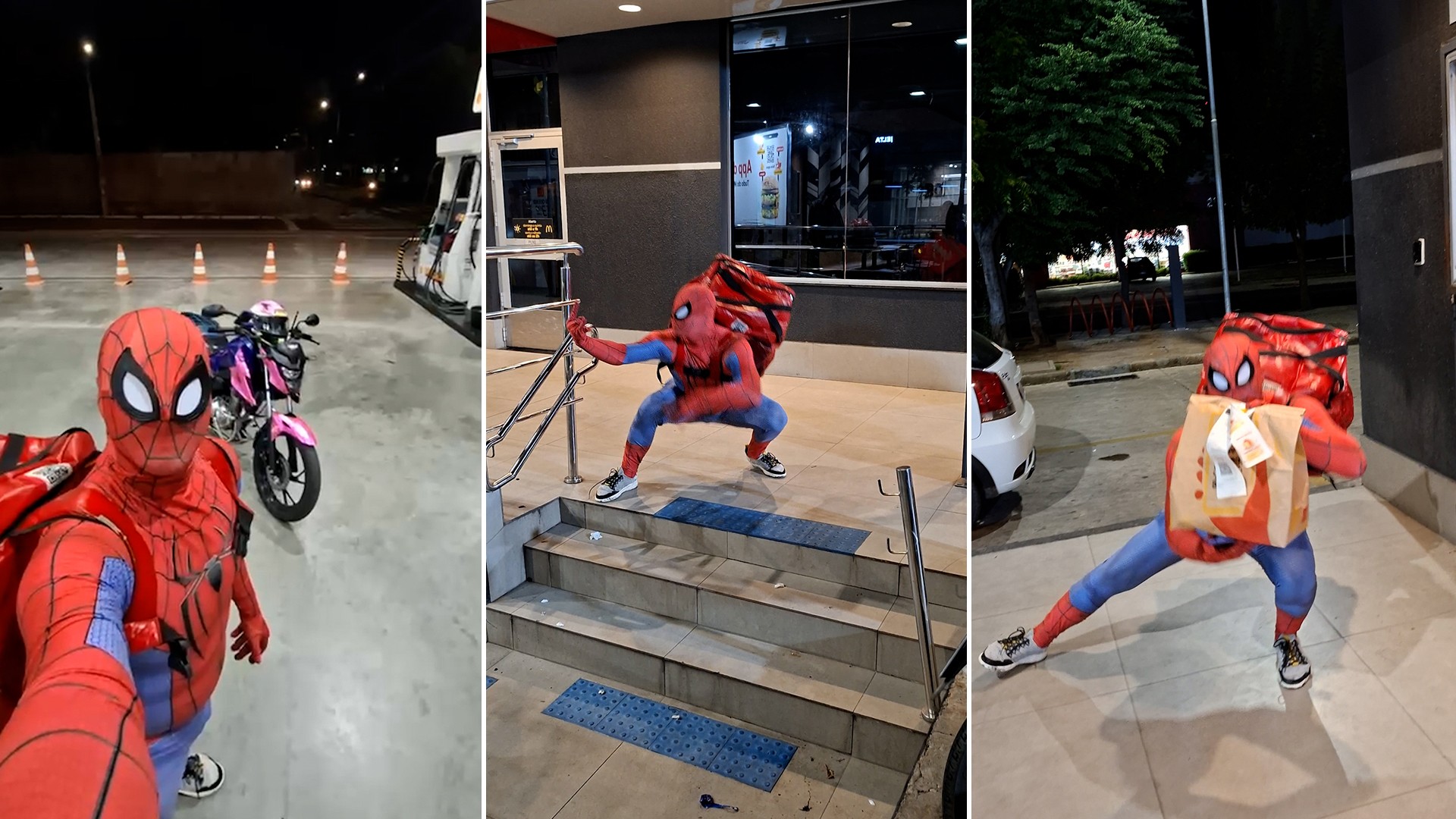 Entregador vestido de Homem-Aranha posta rotina e diz faturar até R$ 700 por dia em Teresina 
