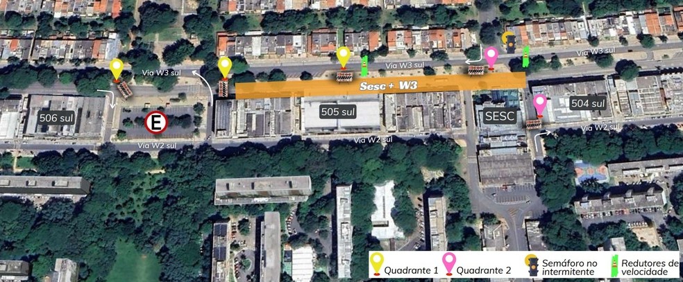 Interdições na W3 Sul, em Brasília — Foto: Detran-DF/Reprodução