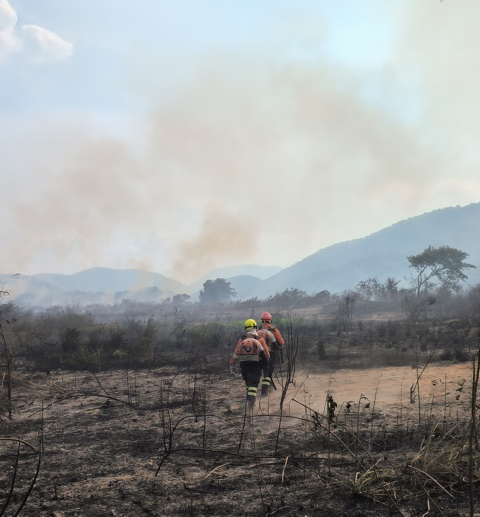 Militares atuam no combate aos focos de incêndio na Serra do Amolar — Foto: Divulgação