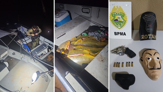 Seis são presos com 90 kg de peixe durante pesca em hidrelétrica no PR - Foto: (Polícia Militar Ambiental)