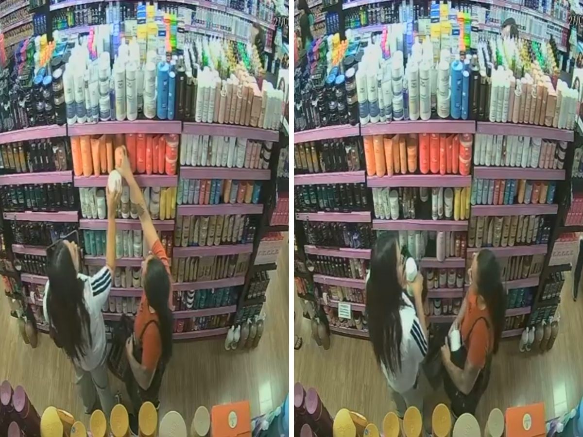 VÍDEO: câmera flagra duas mulheres furtando cosméticos em loja em Mogi Guaçu