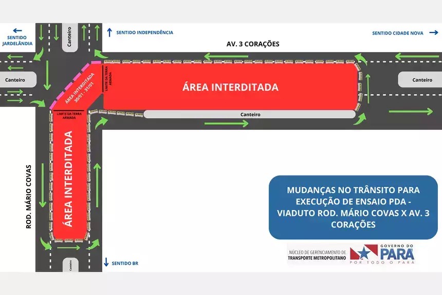 Avenida Mário Covas, na Grande Belém, tem trânsito interditado nesta quinta-feira, 30, e sexta-feira, 31; entenda