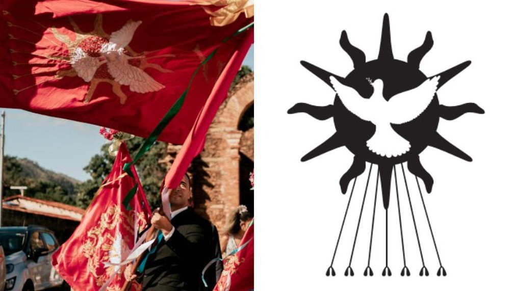 Bandeira usada na folia do Divino Espírito Santo e sua iconografia — Foto: Kadu Souza e Sebrae