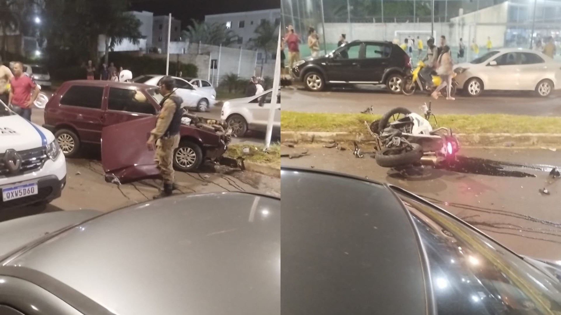 Dupla de moto bate em carro ao fugir da PM no Bairro Chácaras Tubalina em Uberlândia