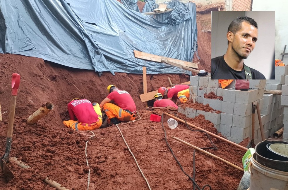 Trabalhador morre soterrado durante construção de muro em Pouso Alegre; dois são socorridos — Foto: Corpo de Bombeiros / Redes sociais