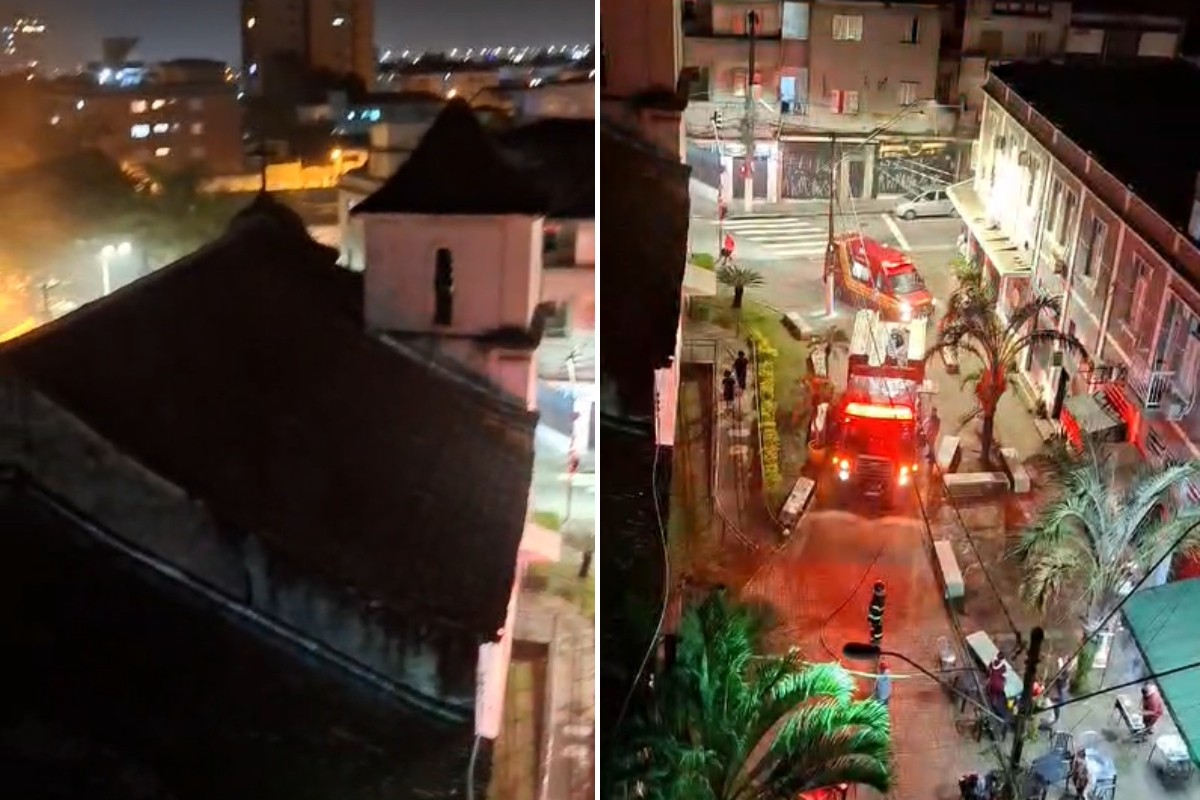 Fogo na Igreja Matriz de São Vicente, SP, provoca fumaça intensa e mobiliza bombeiros