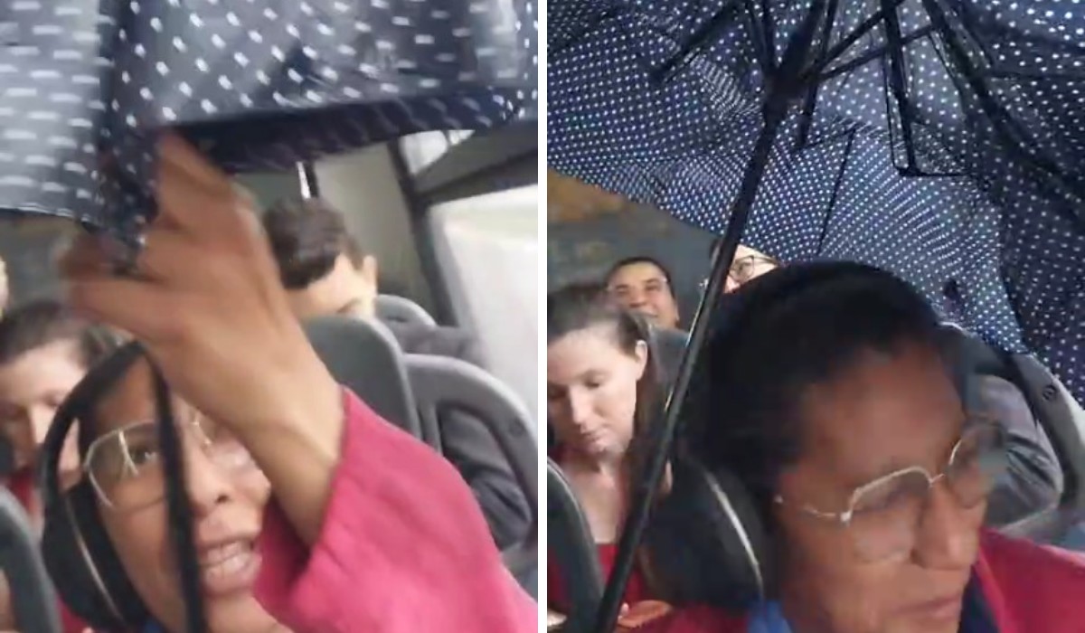 VÍDEO: passageira abre guarda-chuva dentro de ônibus para se proteger de goteira em Sumaré