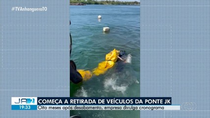 Veículos que caíram com ponte entre o TO e o MA começam a ser retirados de rio