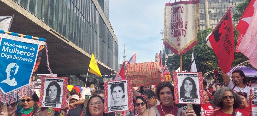 Protesto contra violência às mulheres reúne manifestantes na Avenida Paulista — Foto: Cíntia Acayaba/g1