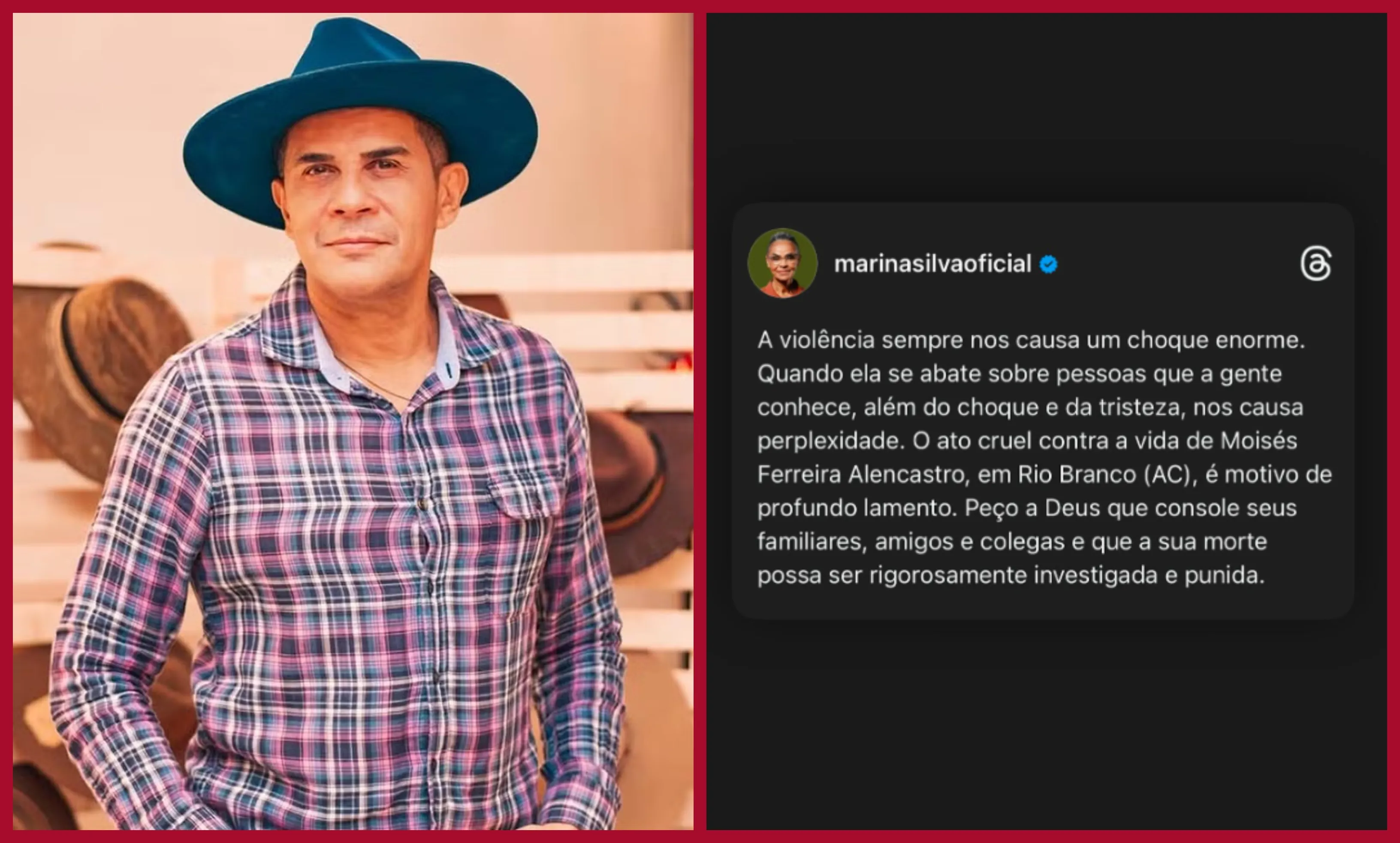 'Choque enorme', diz acreana Marina Silva após assassinato de Moisés Alencastro no Acre