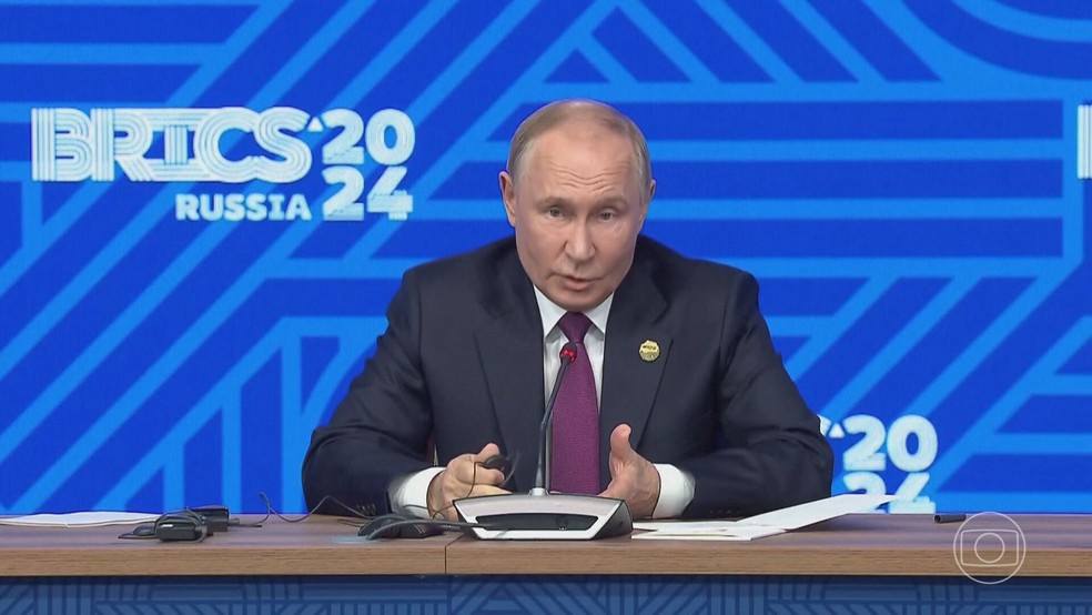 presidente Vladimir Putin comentou sobre presença de soldados norte-coreanos na Rússia — Foto: Reprodução/TV Globo