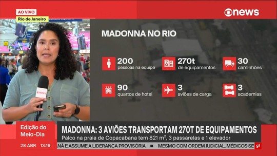 Madonna no Rio: 3 aviões vão transportar 270 toneladas de equipamentos - Programa: Jornal GloboNews 