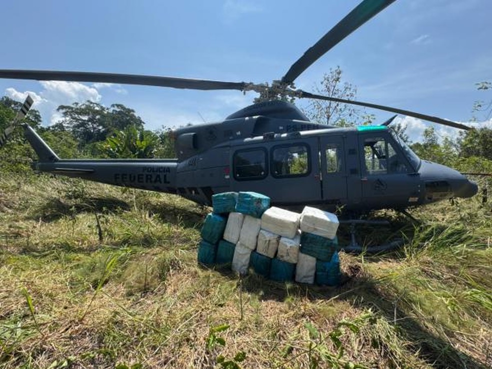 Equipes da PF recolheram a maconha do tipo skunk encontrada dentro do avião lançado na represa pelo piloto. — Foto: Divulgação/FAB