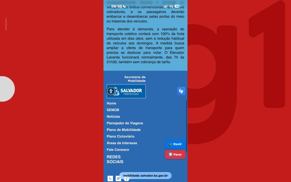 Texto publicado no site da Secretaria de Mobilidade de Salvador antes do 2º turno de eleições — Foto: Redes sociais