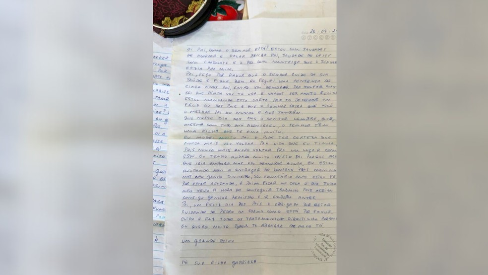 Carta encontrada ao lado de idoso morto em Guzolândia revela declarações de amor da filha suspeita do crime — Foto: Arquivo pessoal