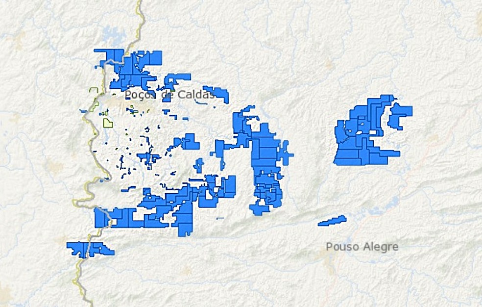 Região da cratera do vulcão de Poços de Caldas (MG) tem cerca de 100 pedidos de pesquisa de solo para terras raras — Foto: Agência Nacional de Mineração (ANM)
