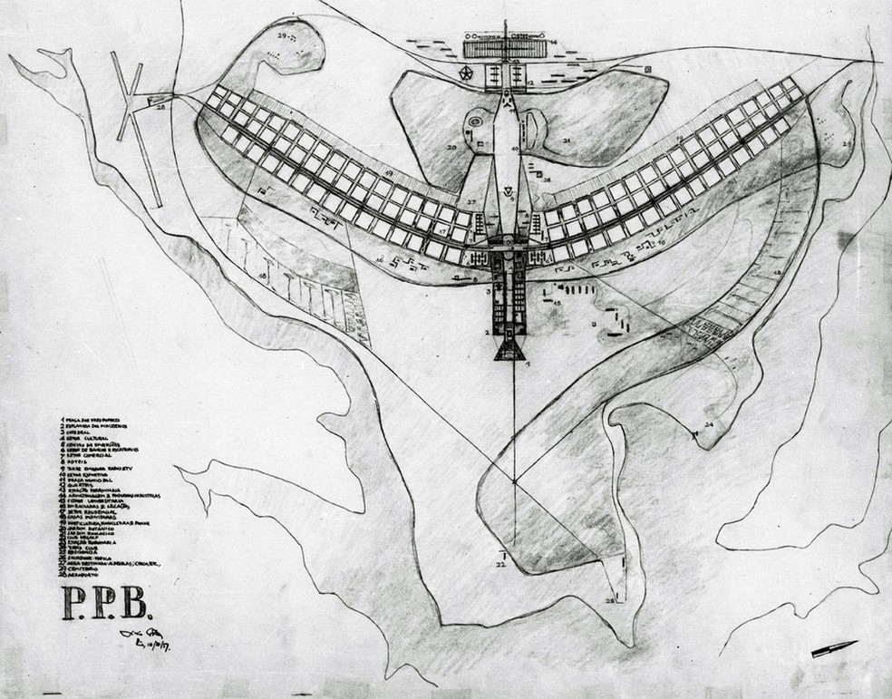  Esboço do Plano Piloto de Brasília — Foto: Arquivo Público do Distrito Federal/Fundo Novacap