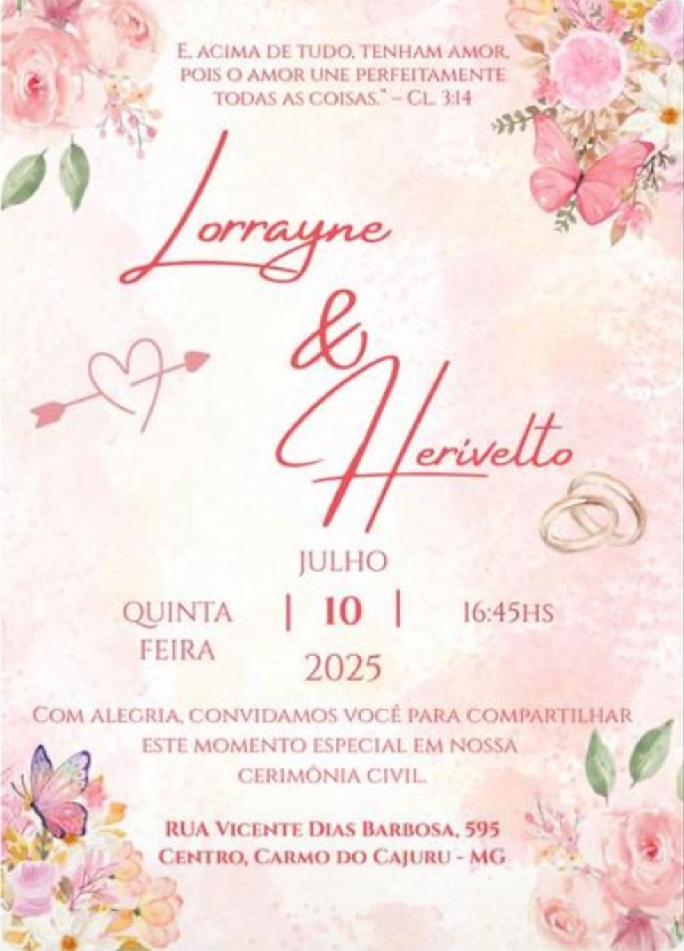 Convites do casamento já estavam prontos — Foto: Eufani Alexandre/Arquivo Pessoal