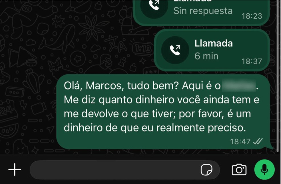 Argentino tentou contato diversas vezes com taxista, que não atendeu. — Foto: Reprodução