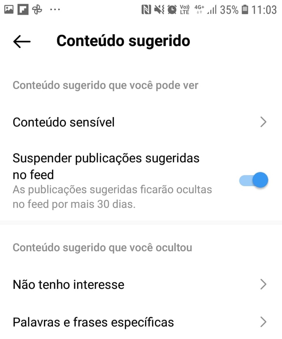 Como suspender publica&ccedil;&otilde;es sugeridas no feed &mdash; Foto: Reprodu&ccedil;&atilde;o/Instagram