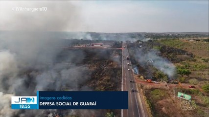 Incêndio é registrado em trecho da BR-153, próximo a Guaraí