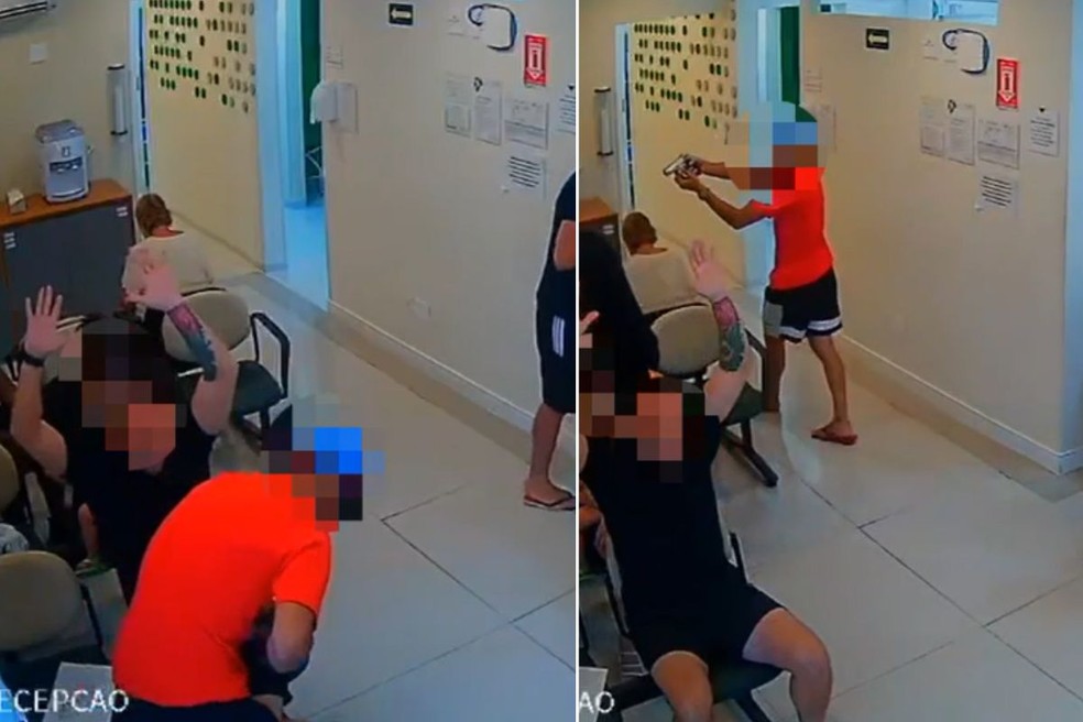 Vídeo mostra pacientes sendo abordados durante assalto no bairro Cidade Ocian, em Praia Grande (SP). — Foto: Reprodução