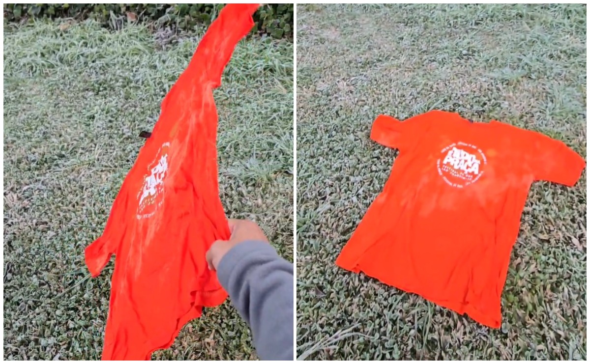 Serra de SC tem geada, mínima de -3,8°C e até camiseta 'congelada'