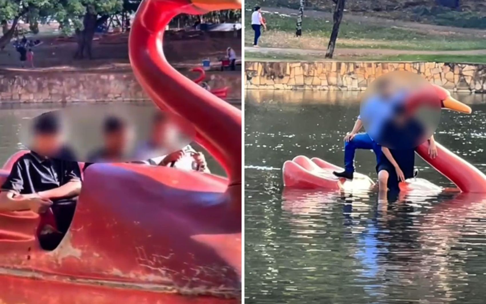 Pedalinho afunda com três pessoas no Lago das Rosas, em Goiânia; vídeo