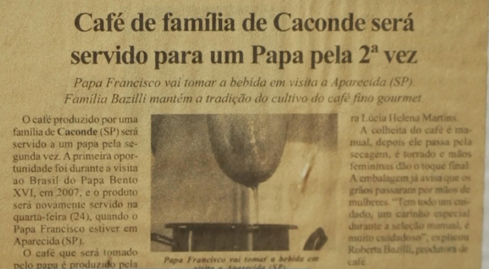 Café da família Bazilli foi servido aos papas Bento XVI e Francisco em visitas ao Brasil — Foto: Arquivo Pessoal