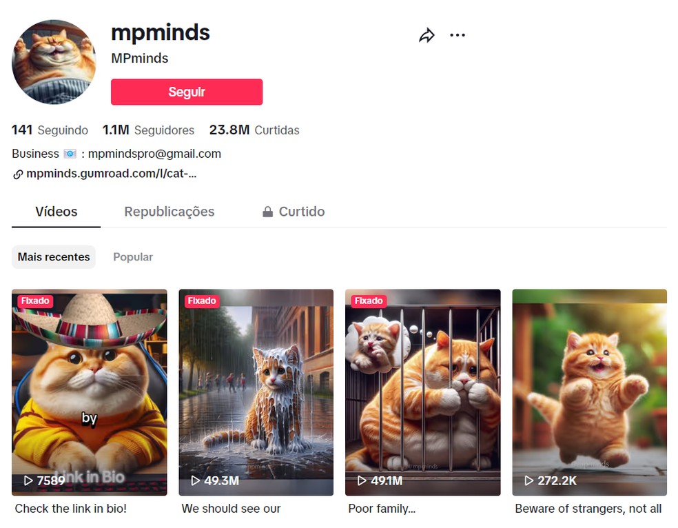 Perfil @mpminds no TikTok. &mdash; Foto: Reprodu&ccedil;&atilde;o