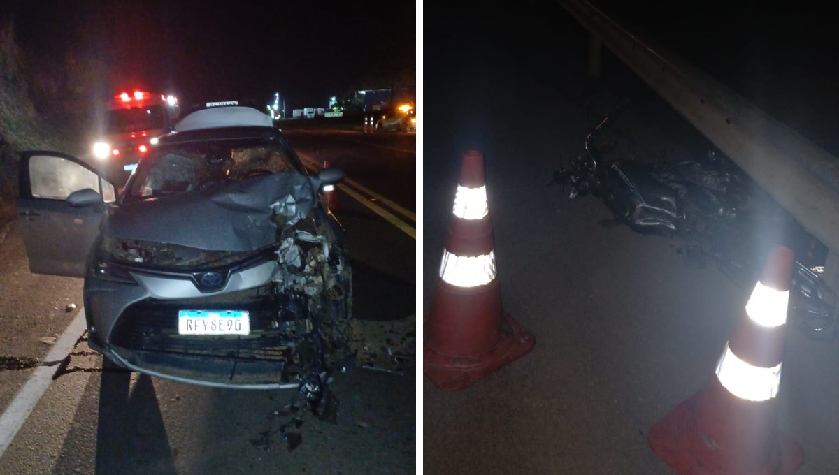Jovem morre em acidente entre moto e carro na BR-116, em Ubaporanga