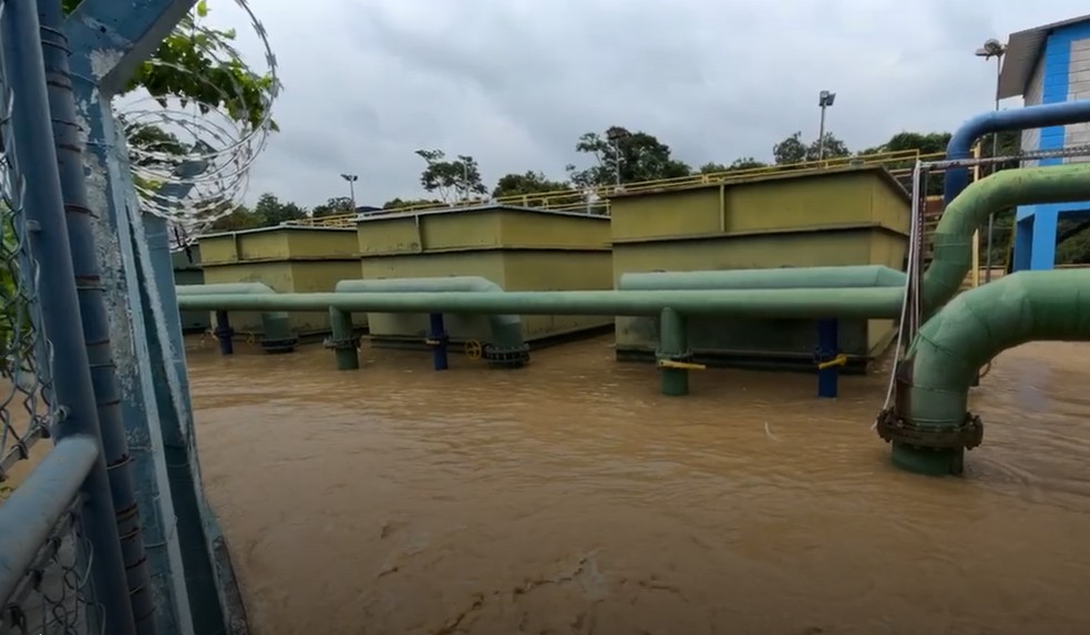 Nível do Ribeirão Buru também subiu após as chuvas e alagou a Estação de Tratamento de Água (ETA) João Jabour. — Foto: Prefeitura de Salto/Divulgação