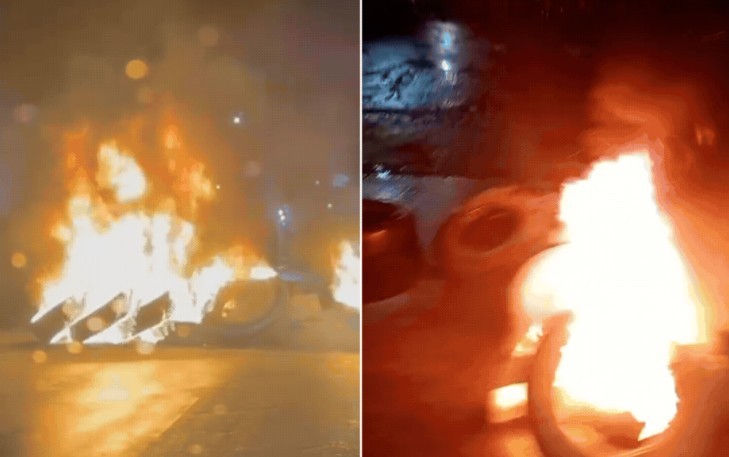 Pneus incendiados interditam acesso à rodovia no litoral de SP; VÍDEO