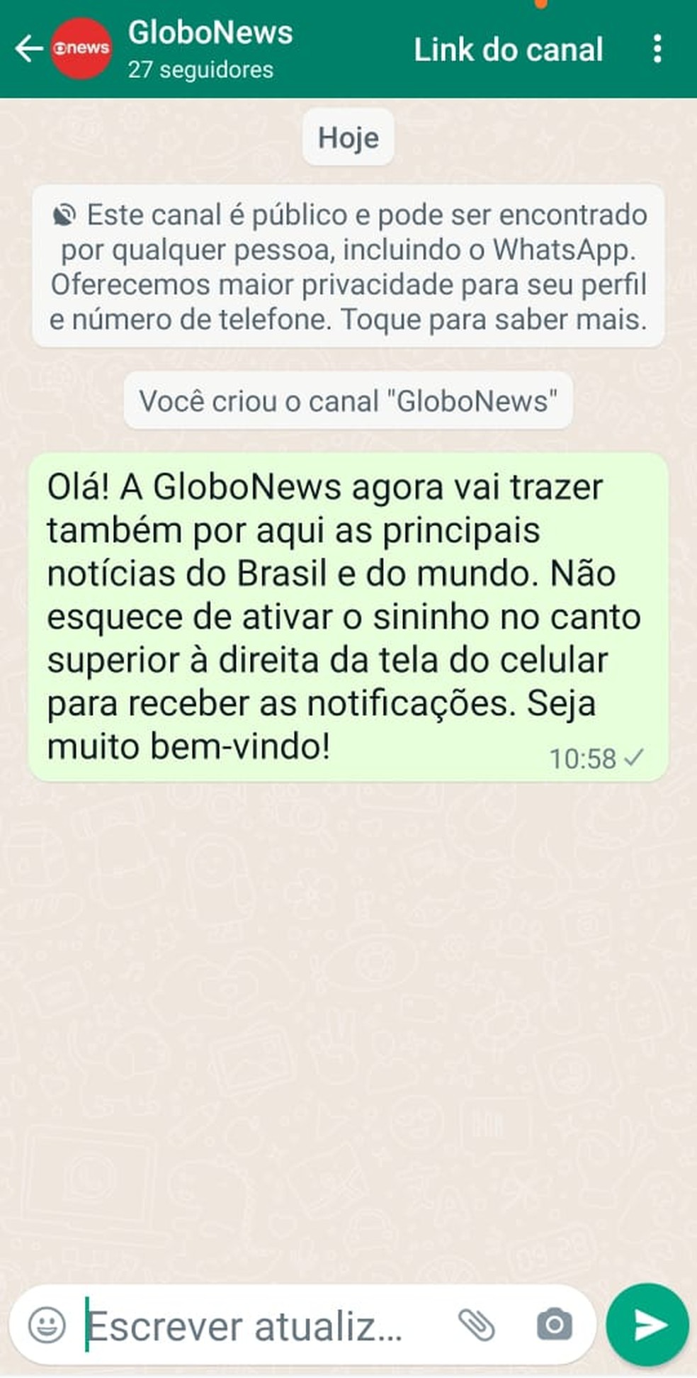 GloboNews agora está nos Canais do WhatsApp — Foto: GloboNews
