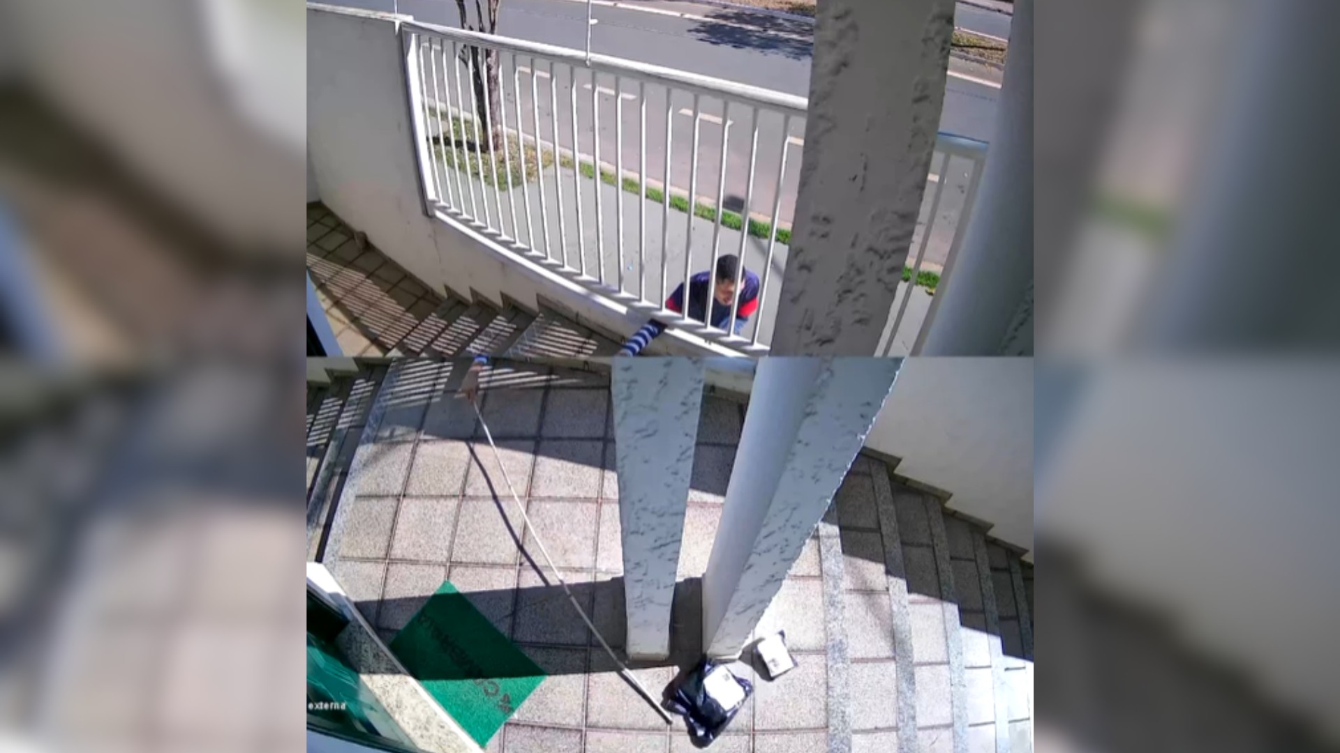 VÍDEO: Ladrão usa vara para 'pescar' e furtar encomendas deixadas na porta de empresa em MG