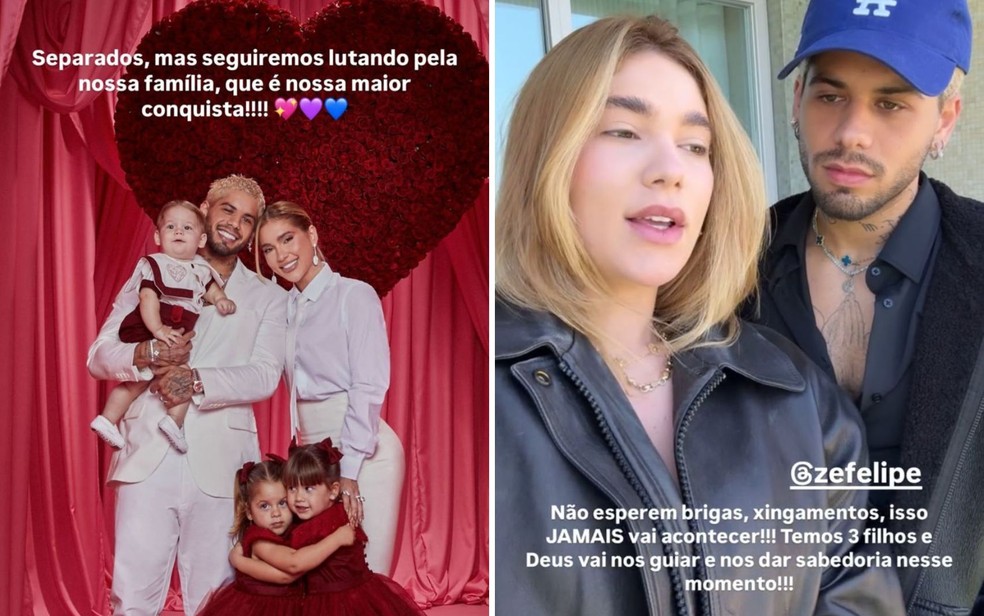 Virgínia e Zé Felipe se pronunciam após término do relacionamento. — Foto: Reprodução/Redes sociais Virginia Fonseca
