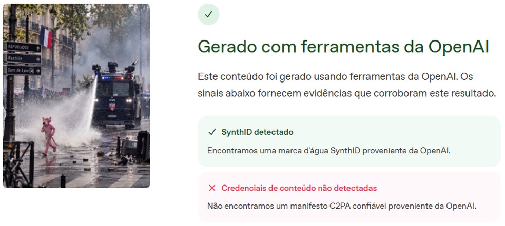 OpenAI Verify apontou que pantera rosa em frente a canhão foi criada com ferramentas da OpenAI. — Foto: Reprodução