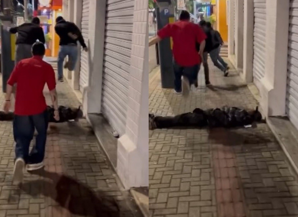 Vídeo mostra jovens pulando sobre morador de rua deitado na calçada em Botucatu; polícia investiga