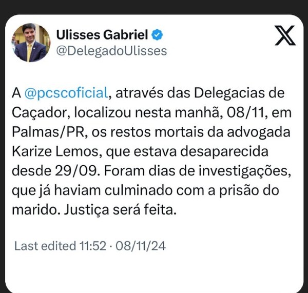 Restos mortais de advogada desaparecida em SC são encontrados, diz delegado-geral — Foto: Reprodução/Redes Sociais