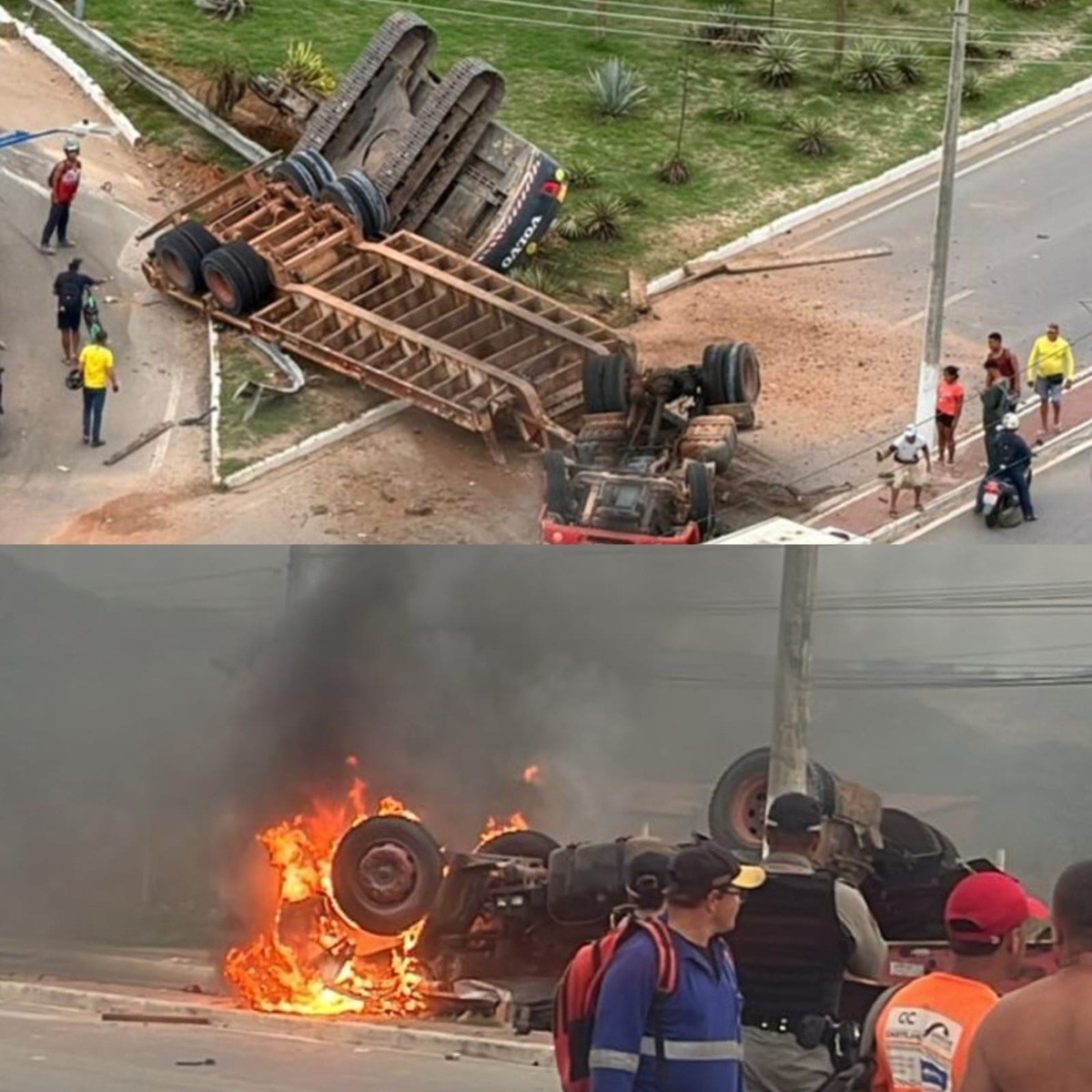 Caminhão capota, pega fogo e deixa dois mortos na Rota do Mar, em Maceió; VÍDEO