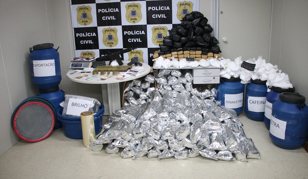 Drogas e armas foram apreendidas na ação — Foto: Polícia Civil