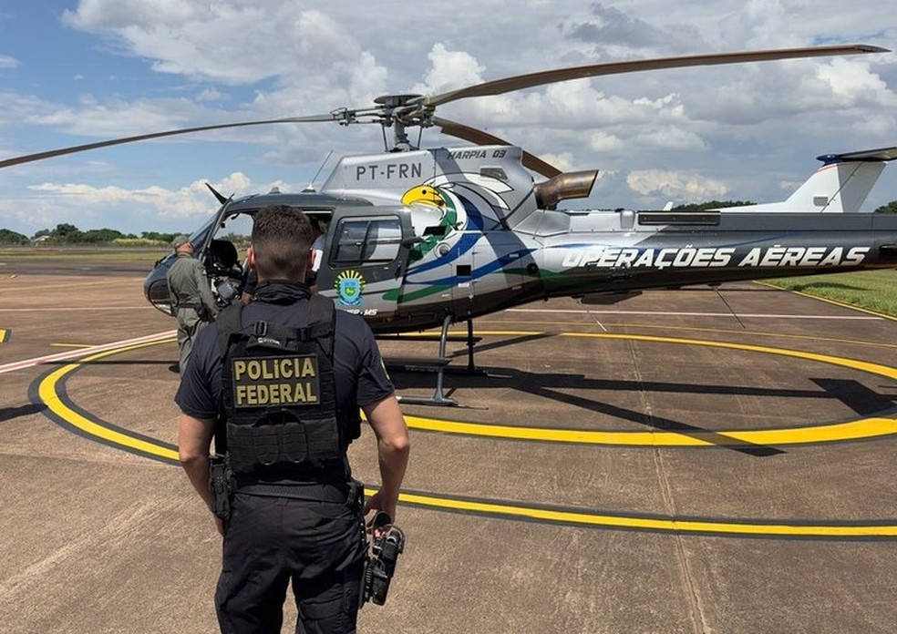Traficante foi transportado de helicóptero de Ponta Porã a Campo Grande. — Foto: PF/Reprodução