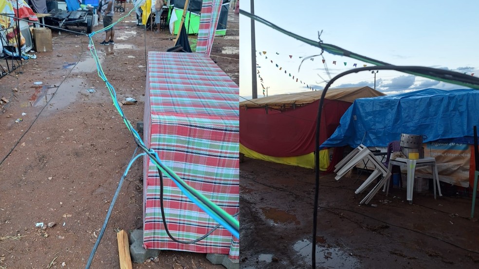 Ambulante filmou situação dos fios próximo às barracas no São João de Sobral, no Ceará. — Foto: Reprodução