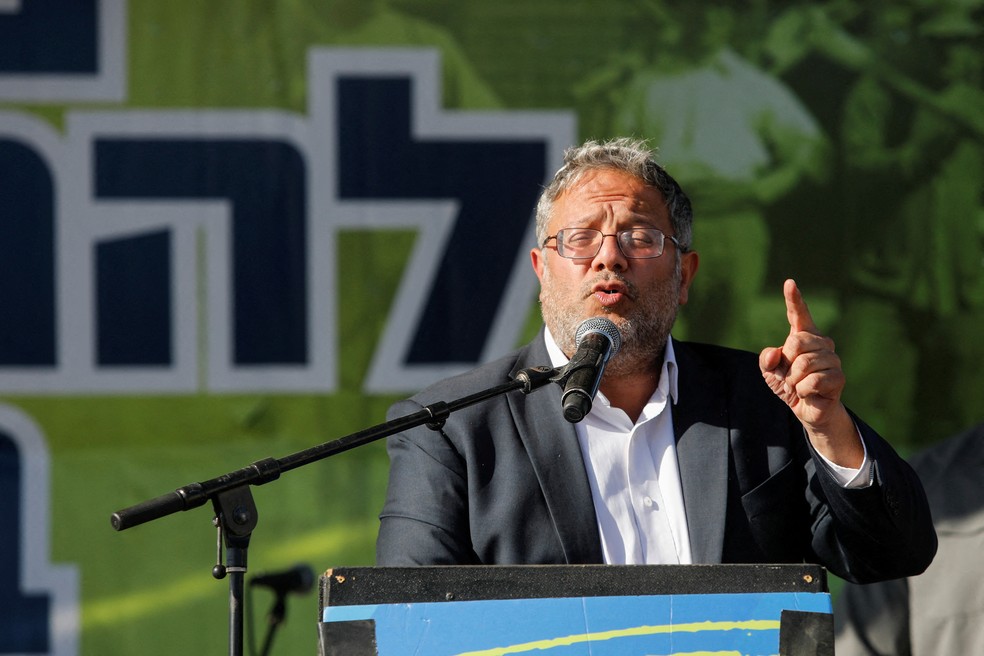 Ministro da Segurança Nacional de Israel, Itamar Ben-Gvir, discursa em evento intitulado 'Preparando para Reassentar Gaza', em 21 de outubro de 2024 — Foto: Tomer Appelbaum/Reuters
