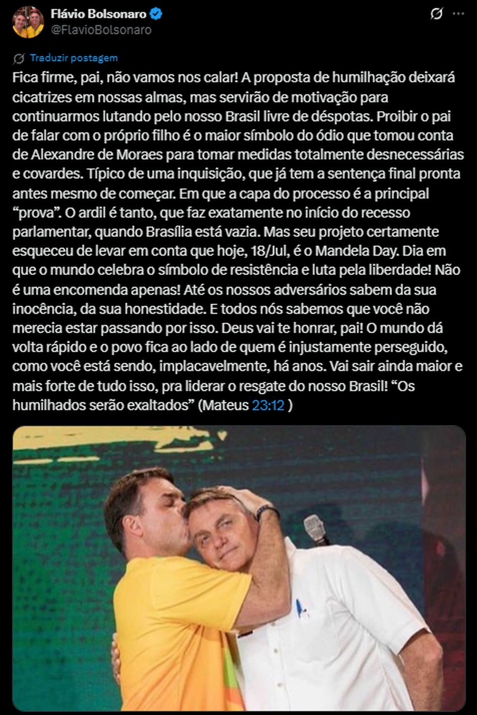 Flávio Bolsonaro comenta a operação da PF contra o pai — Foto: Reprodução