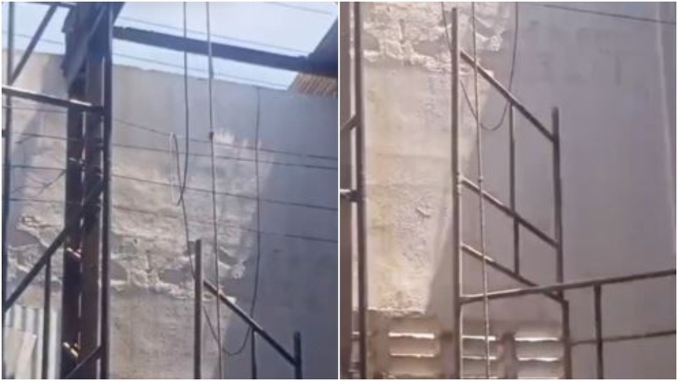 Dois trabalhadores morreram após levarem choque e caírem de andaime durante obra em Fortaleza. — Foto: Reprodução