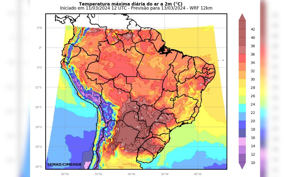 Massa de ar quente pode aumentar as temperaturas em Goiás nos próximos dias — Foto: Divulgação/Cimehgo
