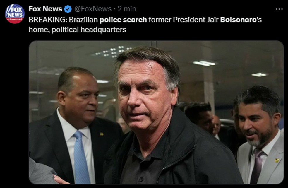 Foz News noticia operação contra Jair Bolsonaro — Foto: Reprodução / X