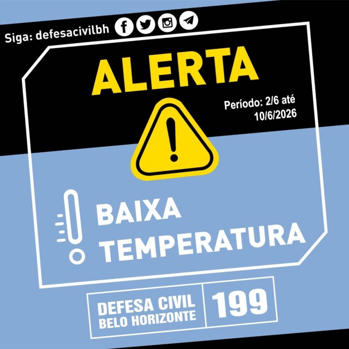 Defesa Civil alerta para frio em BH; temperatura pode ficar abaixo de 12°C até a próxima semana