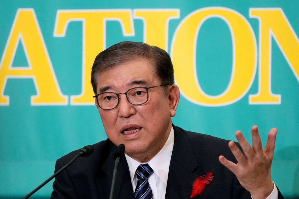 Primeiro-ministro do Japão, Shigeru Ishiba, durante evento em Tóquio em 12 de outubro de 2024. — Foto: Eugene Hoshiko/Pool via REUTERS/File Photo